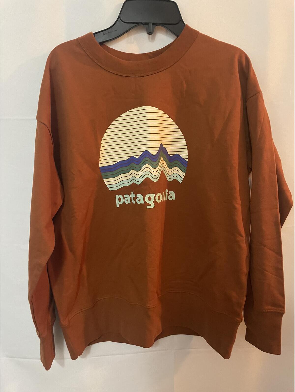 Patagonia Kids Crew Sweatshirt Ridge Rise Graphic Orange Brown Nwt Large